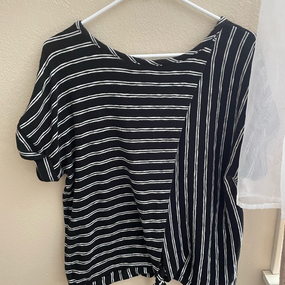 A new day women’s short sleeve, blue striped open back tie, back shirt-lg - Picture 5 of 5